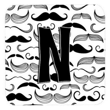 Letter N Moustache Initial Foam Coasters- Set Of 4